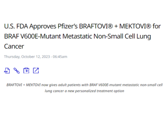 双靶治疗肺癌BRAF V600E突变美国获批-Braftovi联合Mektovi缓解率达75%